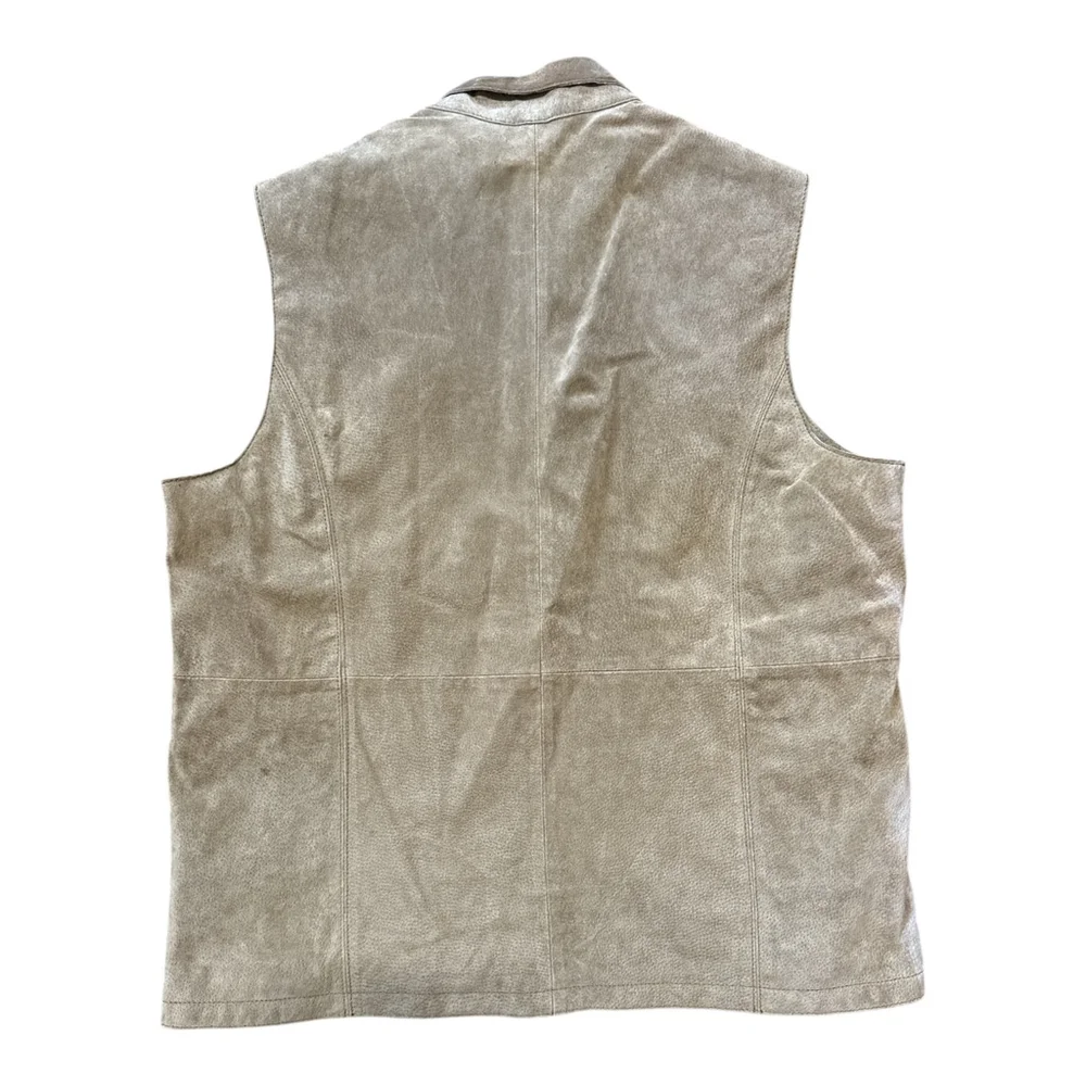 Ruff Hewn Vintage Leather Vest, Large, Beige, Full Zip Front, Classic Style